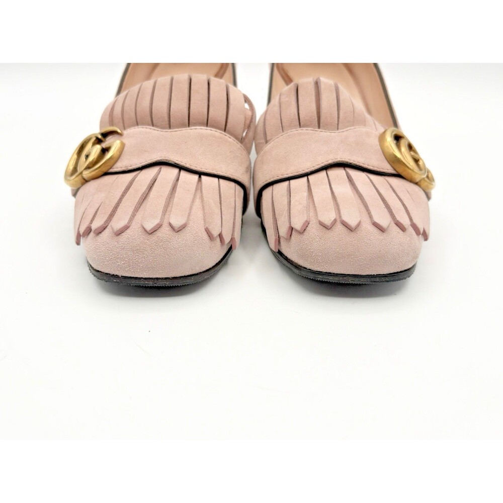 Gucci Pink Suede Fringe Marmont GG Logo Block Heel Low Heel Pumps Size EU 37 - Picture 5 of 14